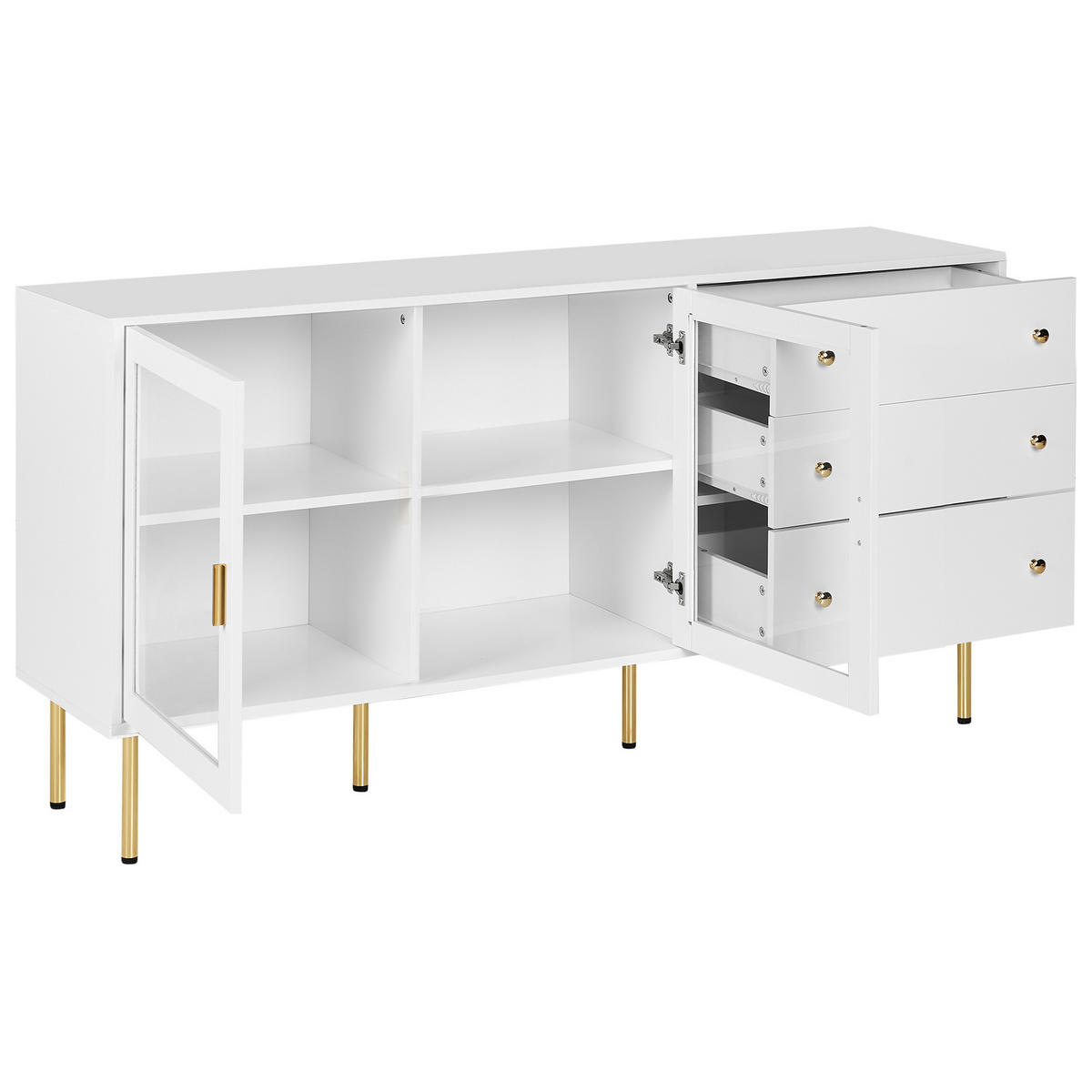 SIDEBOARD se skleněnými dveřmi 160 cm Bílý Milora - bílá, kompozitní dřevo (160/80/40cm) - Beliani