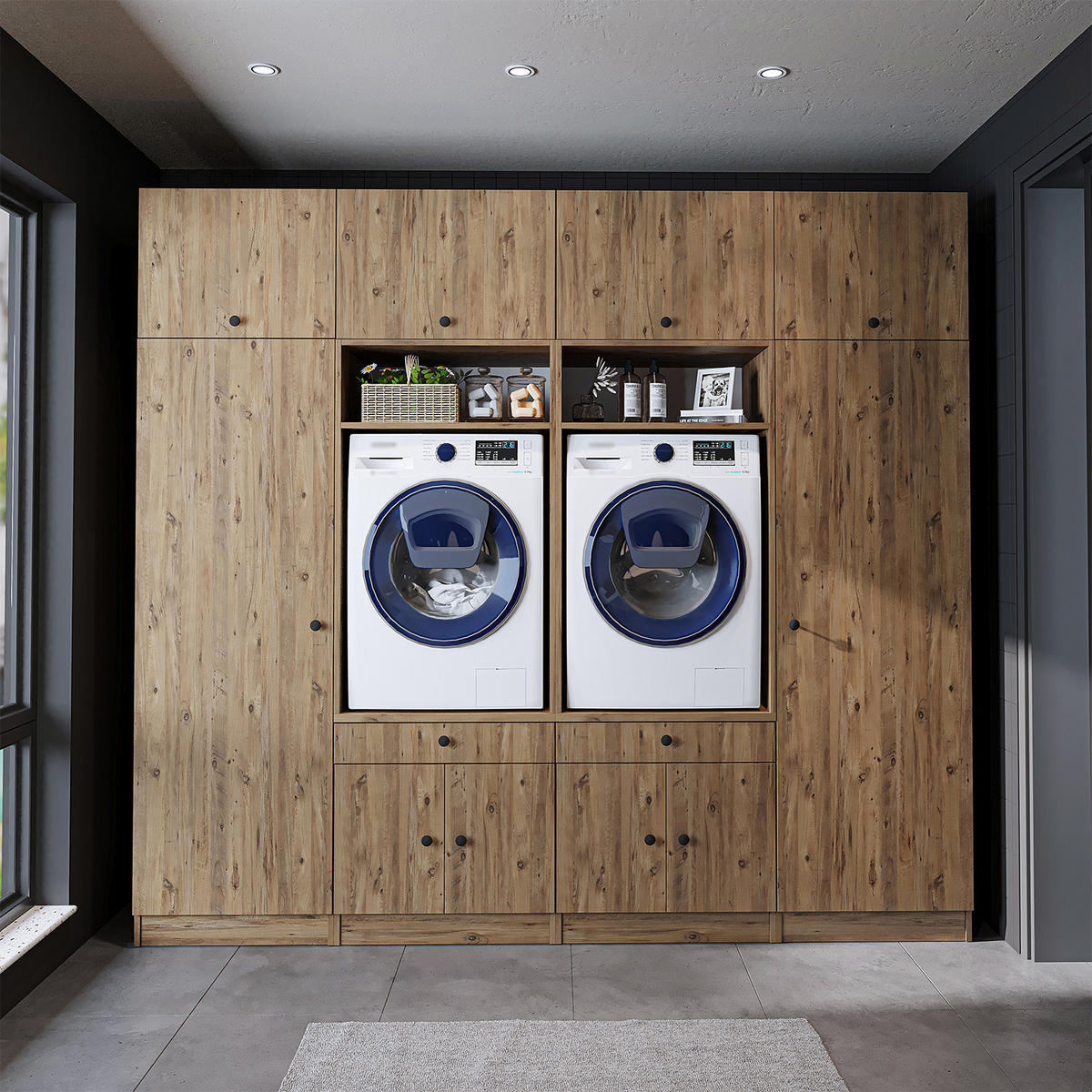 WASCHMASCHINENSCHRANK Serie 1 254cm Breit, 230cm Hoch - Eichefarben, Holzwerkstoff (254/230/67cm)