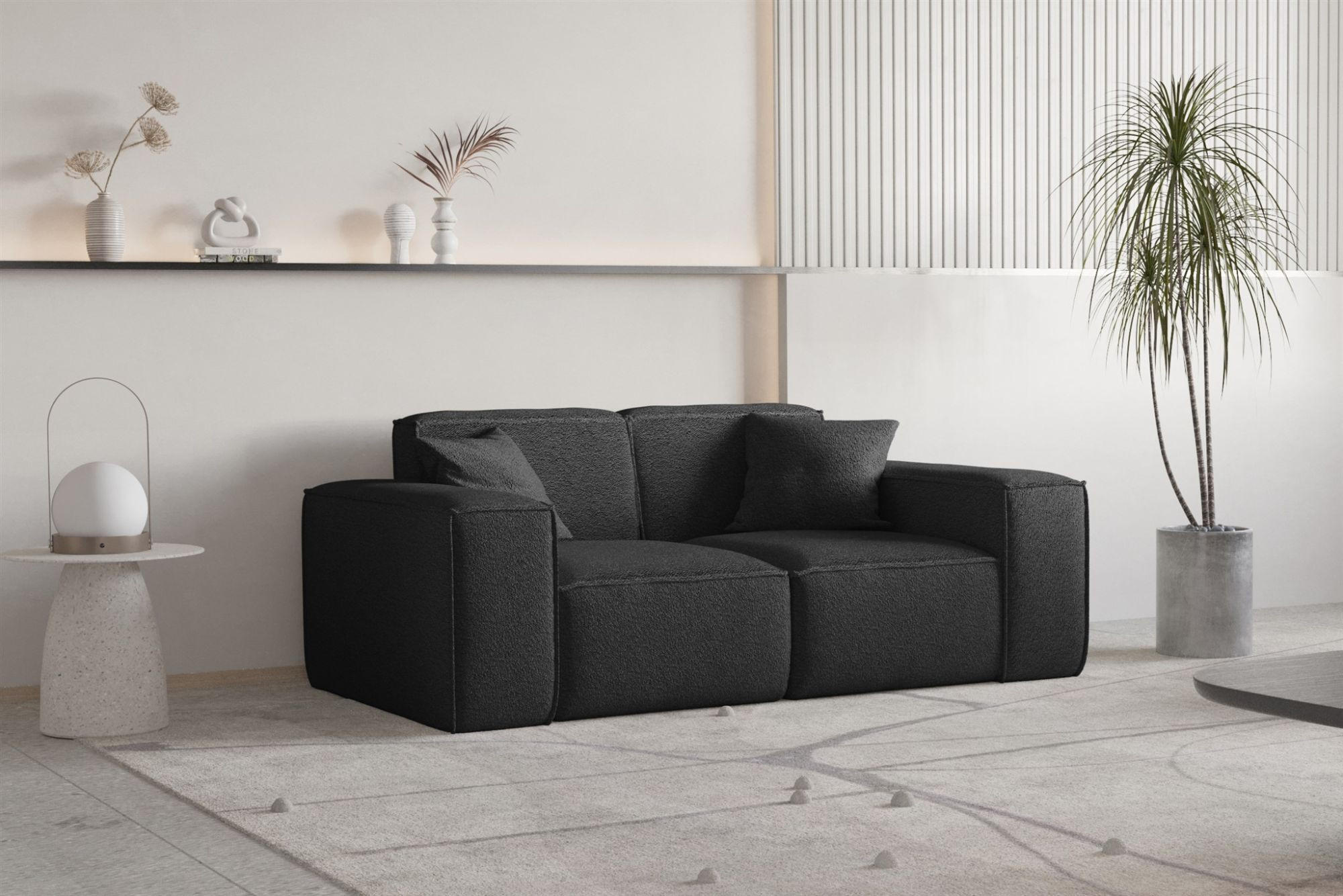 SOFA Celes Premium 2-sitzer Ascot Bukla - Schwarz, Holzwerkstoff/Textil (186/73/88cm) - Fun Möbel