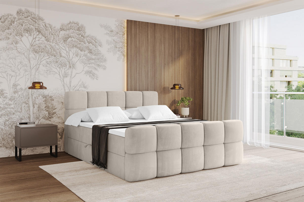 BOXBETT mit Matratze H4 - FAMA-Z - 140x200 cm Beige Casablanca - Beige, Holzwerkstoff (140/200cm) - ALTDECOR
