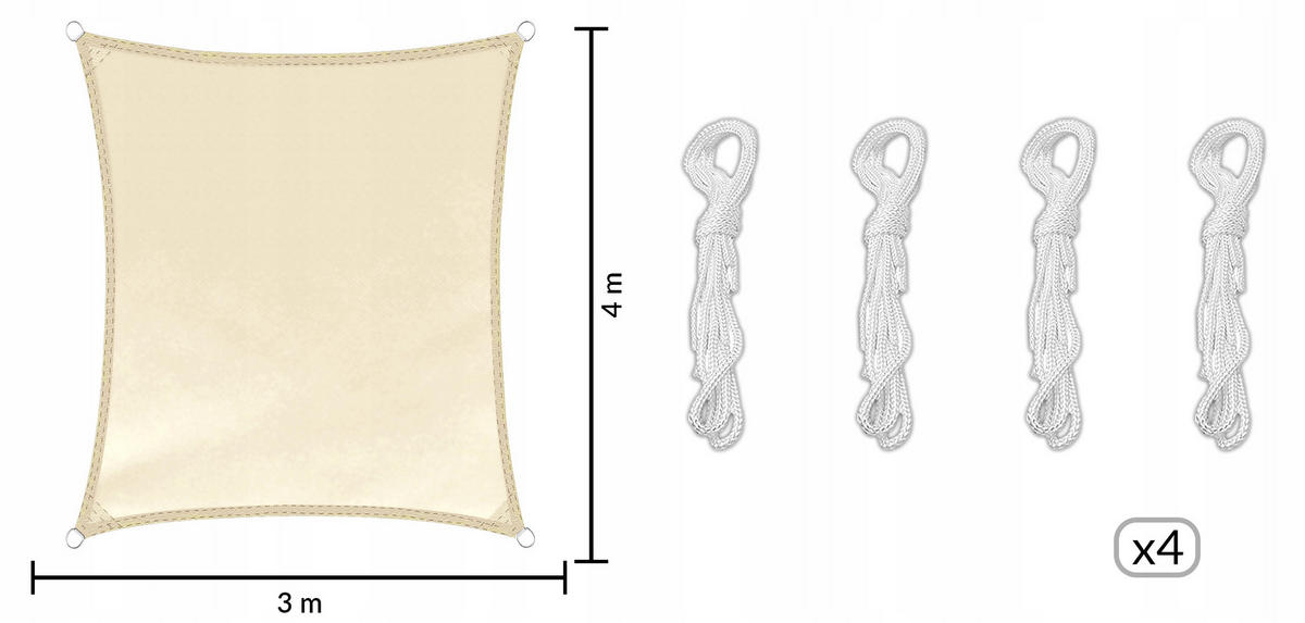 SONNENSEGEL Wasserdicht Rechteckig Beige 4x3m - Beige, Textil (400/300cm) - KRUMAD