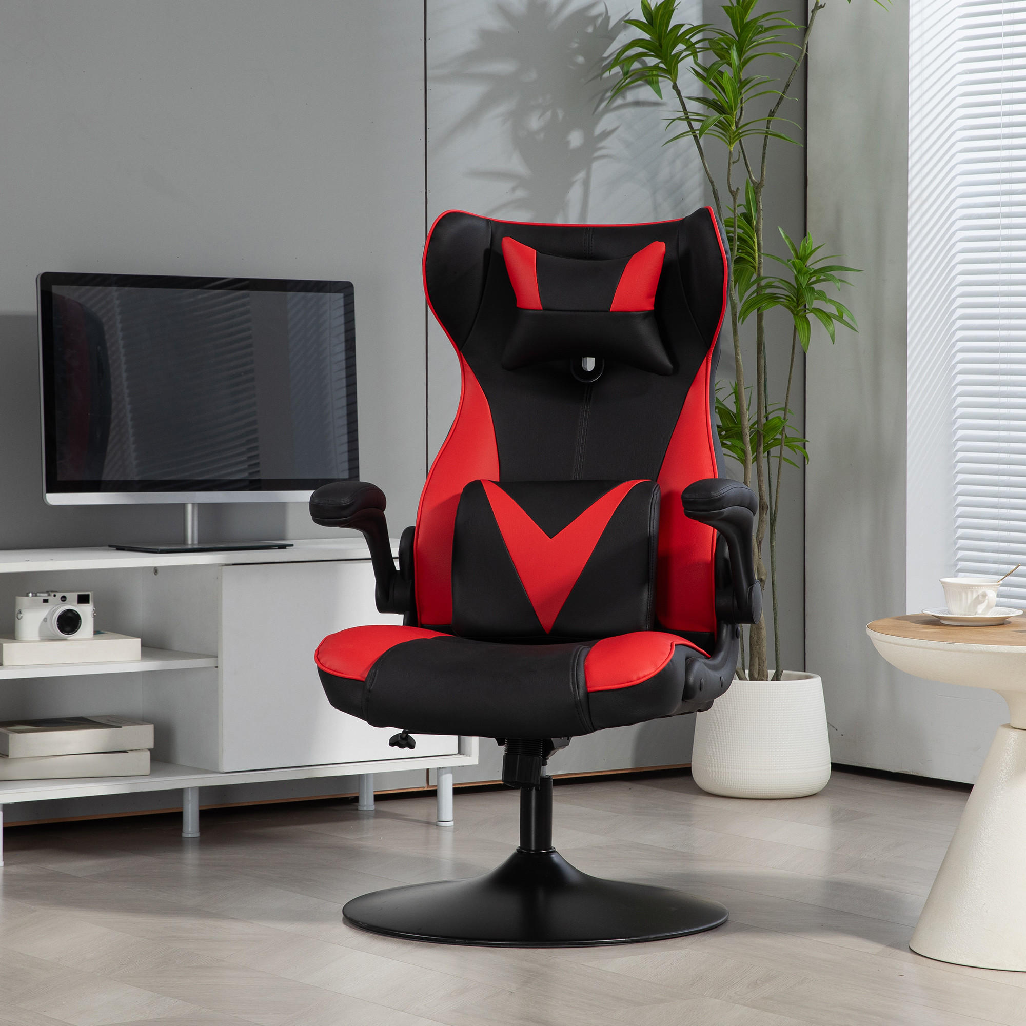 GAMING Stuhl mit Wippenfunktion, ergonomischer Computerstuhl, höhenverstellbar - Rot, Kunststoff (71/112/67cm) - Vinsetto