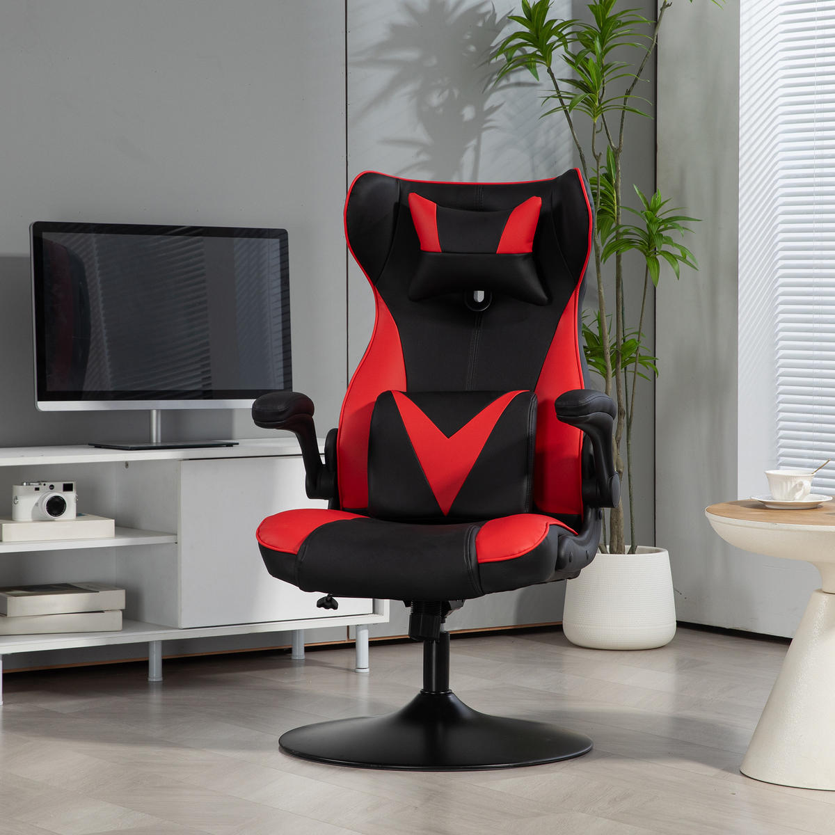 GAMING Stuhl mit Wippenfunktion, ergonomischer Computerstuhl, höhenverstellbar - Rot, Kunststoff (71/112/67cm) - Vinsetto