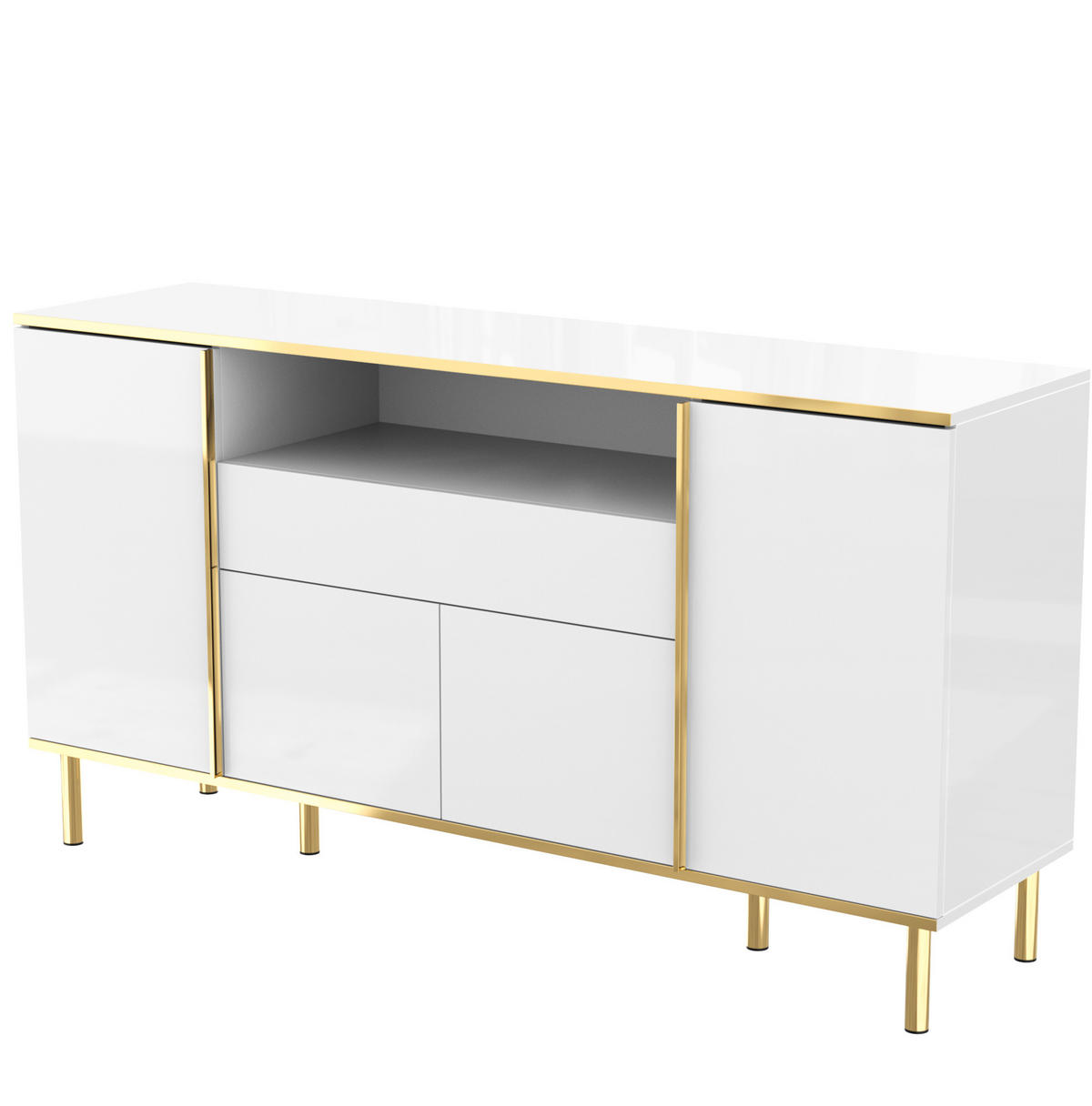 SIDEBOARD mit LED 150x40x80 cm Weiß Hochglanz - Weiß, Holzwerkstoff (150/80/40cm) - Meubliv