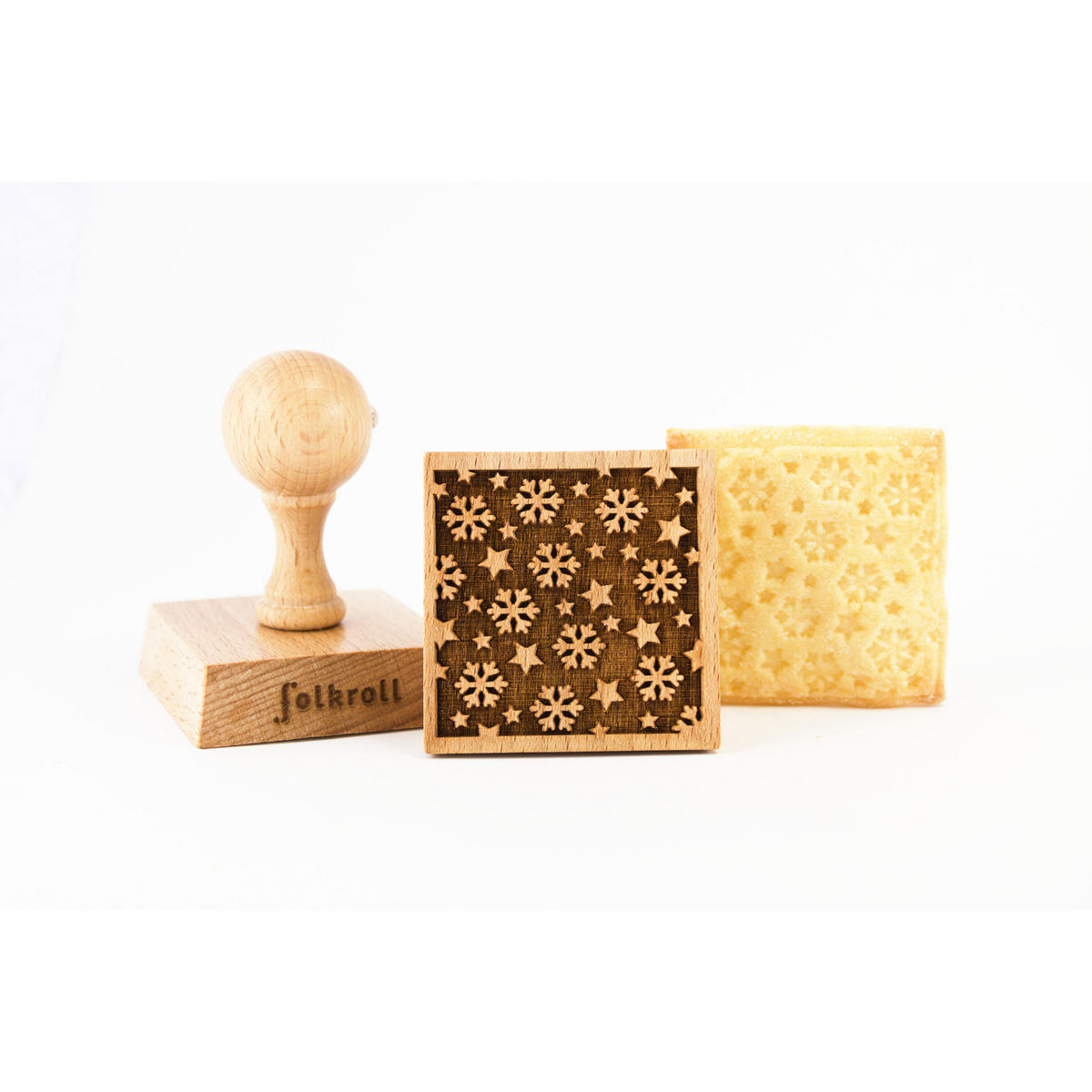 KEKSSTEMPEL Schneeflocken & Sterne, 55x55 mm, Buchenholz - Braun, Holz (5/7/5cm) - Folkroll
