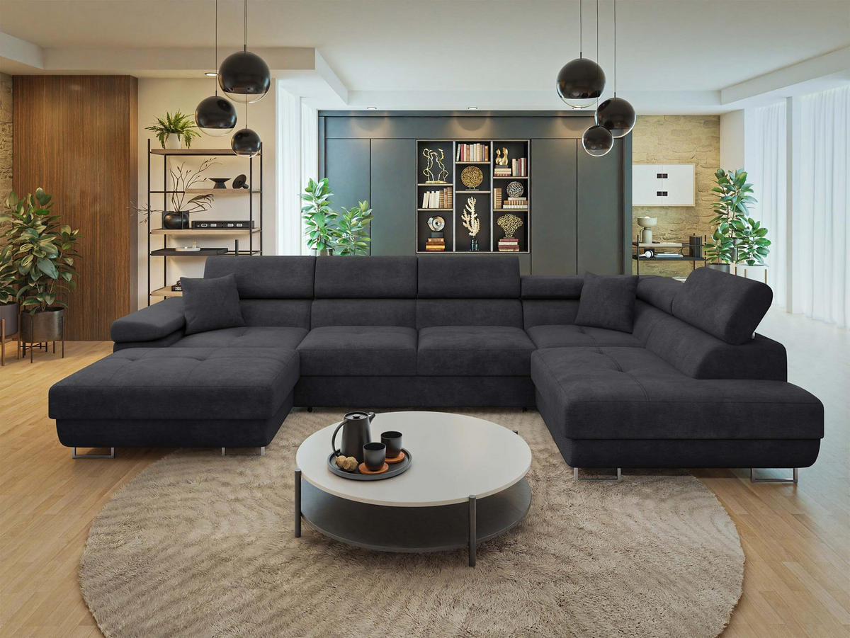 WOHNLANDSCHAFT Torezio Bis, Seite: Rechts - Anthrazit, Holz/Textil (346/90/203cm) - MIRJAN24