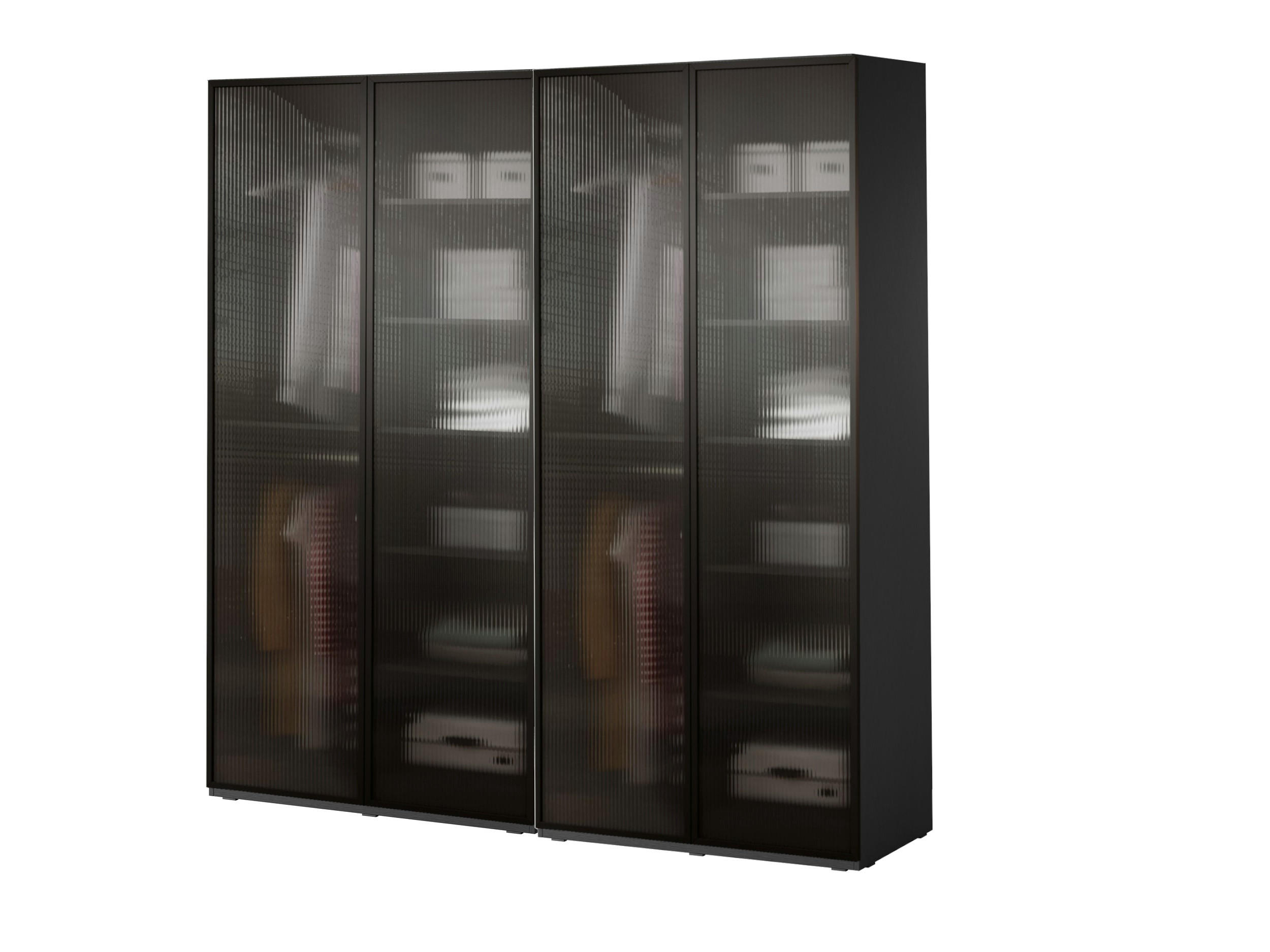 DREHTÜRENSCHRANK - Schrank Minewra 200 - Schwarz Flutes - Schwarz, Holzwerkstoff (200/200/51cm) - Möblo