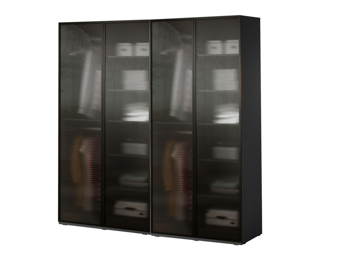 DREHTÜRENSCHRANK - Schrank Minewra 200 - Schwarz Flutes - Schwarz, Holzwerkstoff (200/200/51cm) - Möblo
