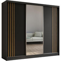SCHWEBETÜRENSCHRANK Nela 240/216/61 schwarz mit Schubladen - Schwarz/Eiche Artisan, Holzwerkstoff (240/216/61cm) - Beautysofa