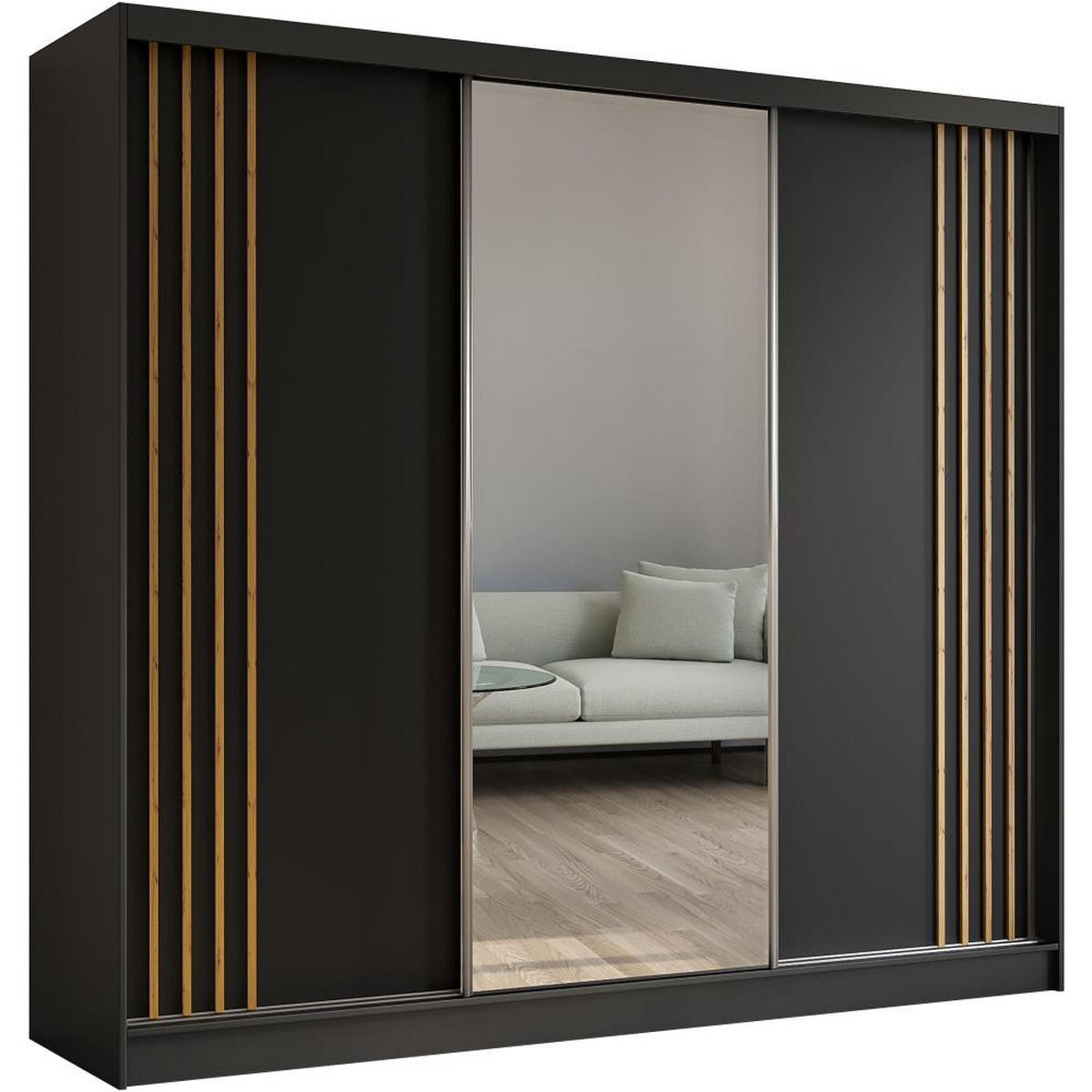 SCHWEBETÜRENSCHRANK Nela 240/216/61 schwarz mit Schubladen - Schwarz/Eiche Artisan, Holzwerkstoff (240/216/61cm) - Beautysofa
