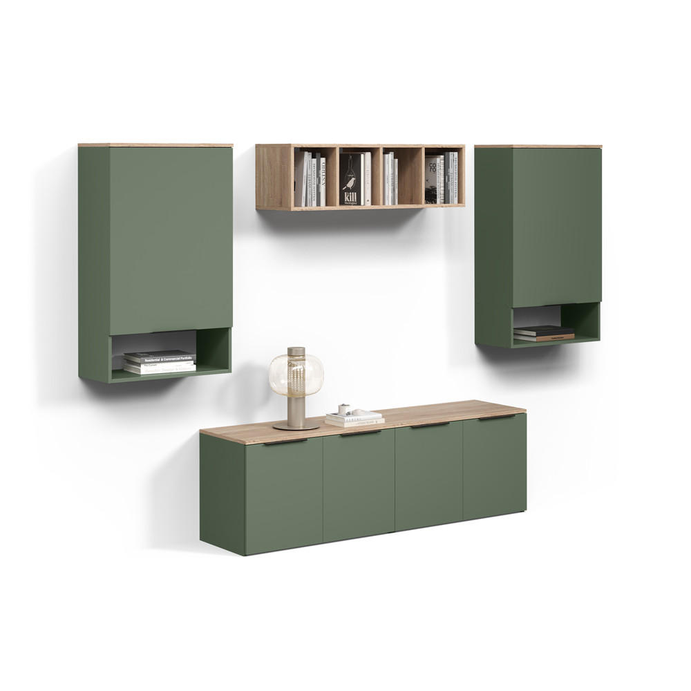 WOHNWAND Piave Grün 5 Teile - Grün, Holzwerkstoff (80/50/40cm) - Livinity®