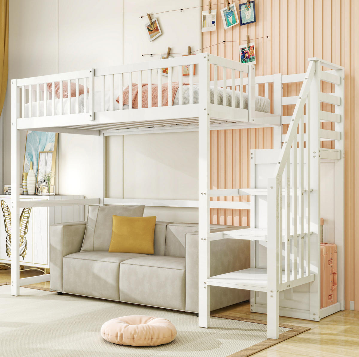 HOCHBETT 90/200 cm Weiß aus Holz mit Treppe - Weiß, Holz (90/200cm) - OKMYHOME