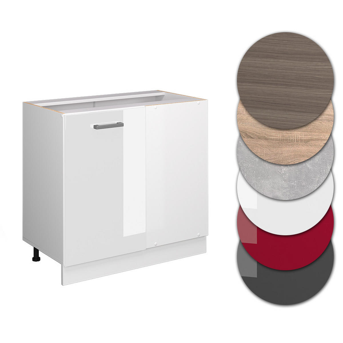 ECKUNTERSCHRANK R-Line Weiß Hochglanz 86 cm ohne AP - Weiß Hochglanz/Weiß, Holzwerkstoff (86/81.6/46cm) - Vicco