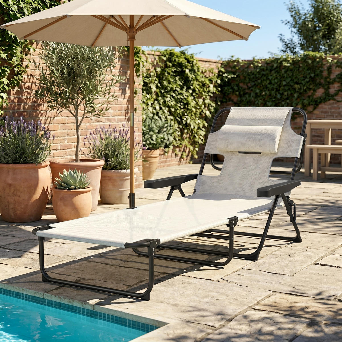 GARTENLIEGE Creme 1 Stück - Creme, Textil (72/89/145cm) - GiPP