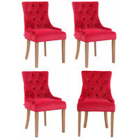 WOHNZIMMERSTUHL 4er Set Samt rot - Rot/Naturfarben, Holz/Textil (55/92/58cm) - CLP