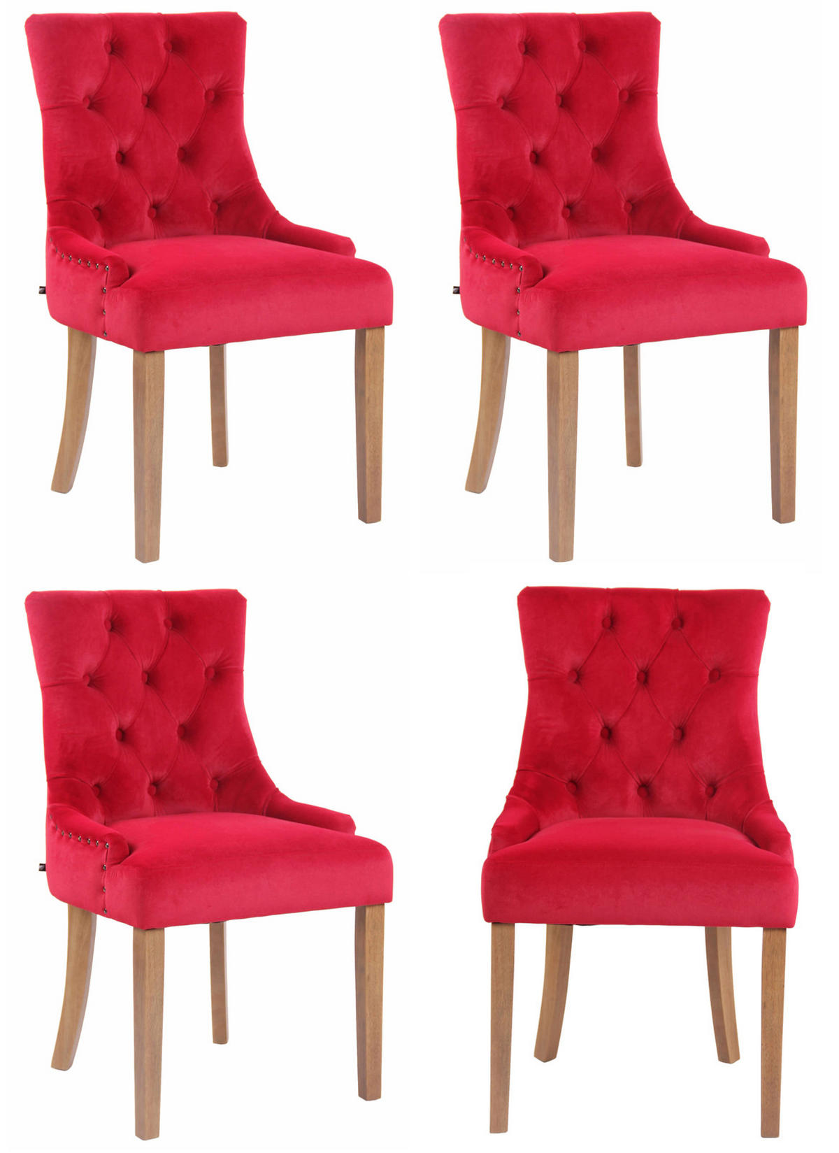 WOHNZIMMERSTUHL 4er Set Samt rot - Rot/Naturfarben, Holz/Textil (55/92/58cm) - CLP