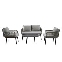 GARTENMÖBEL-SET Grau 4-teilig mit Couchtisch & handgeflochtenen Details - Grau, Textil - PANGIVO