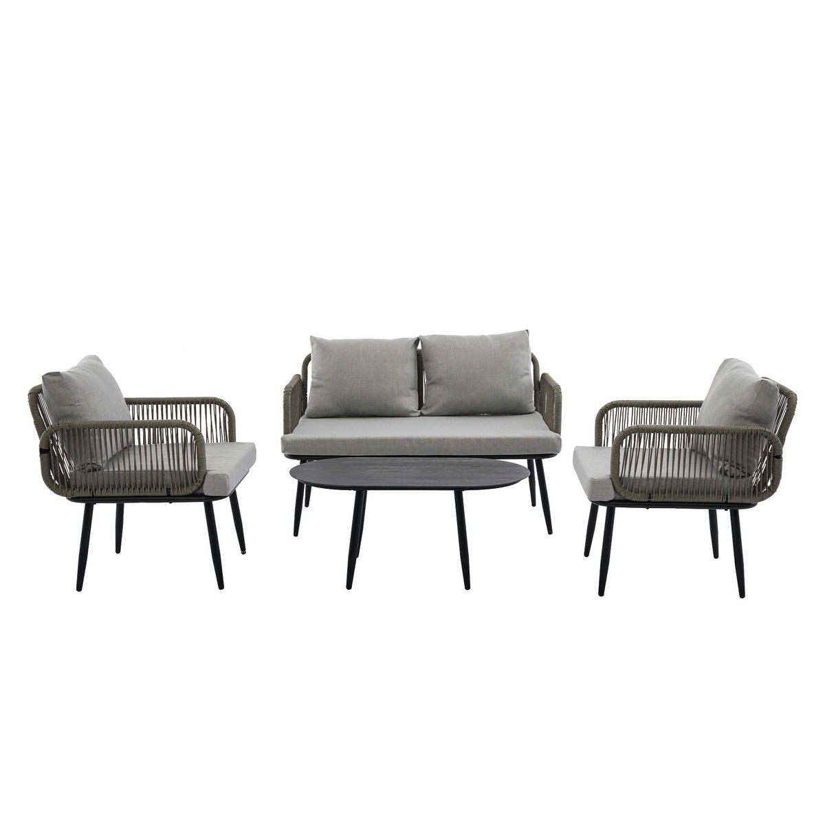 GARTENMÖBEL-SET 120/64/74 cm grau aus verzinktem Stahl und Polyester mit Kissen und Couchtisch - Grau, Textil - OKWISH