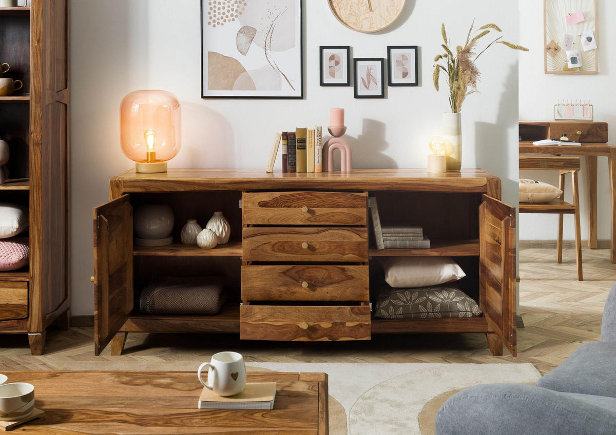 SIDEBOARD Sheesham 175x45x80 braun lackiert ANCONA #123 - Braun, Holz (175/80/45cm) - Massivmoebel24