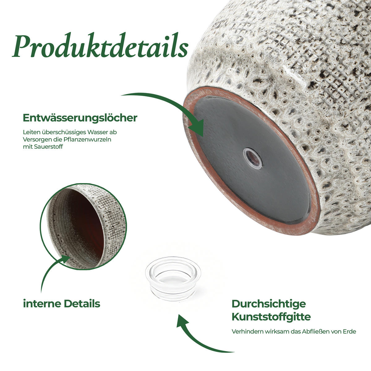 KERAMIK-BLUMENTOPF grau, Ø 30 × H 28 cm - Weiß, Keramik (28.8cm)