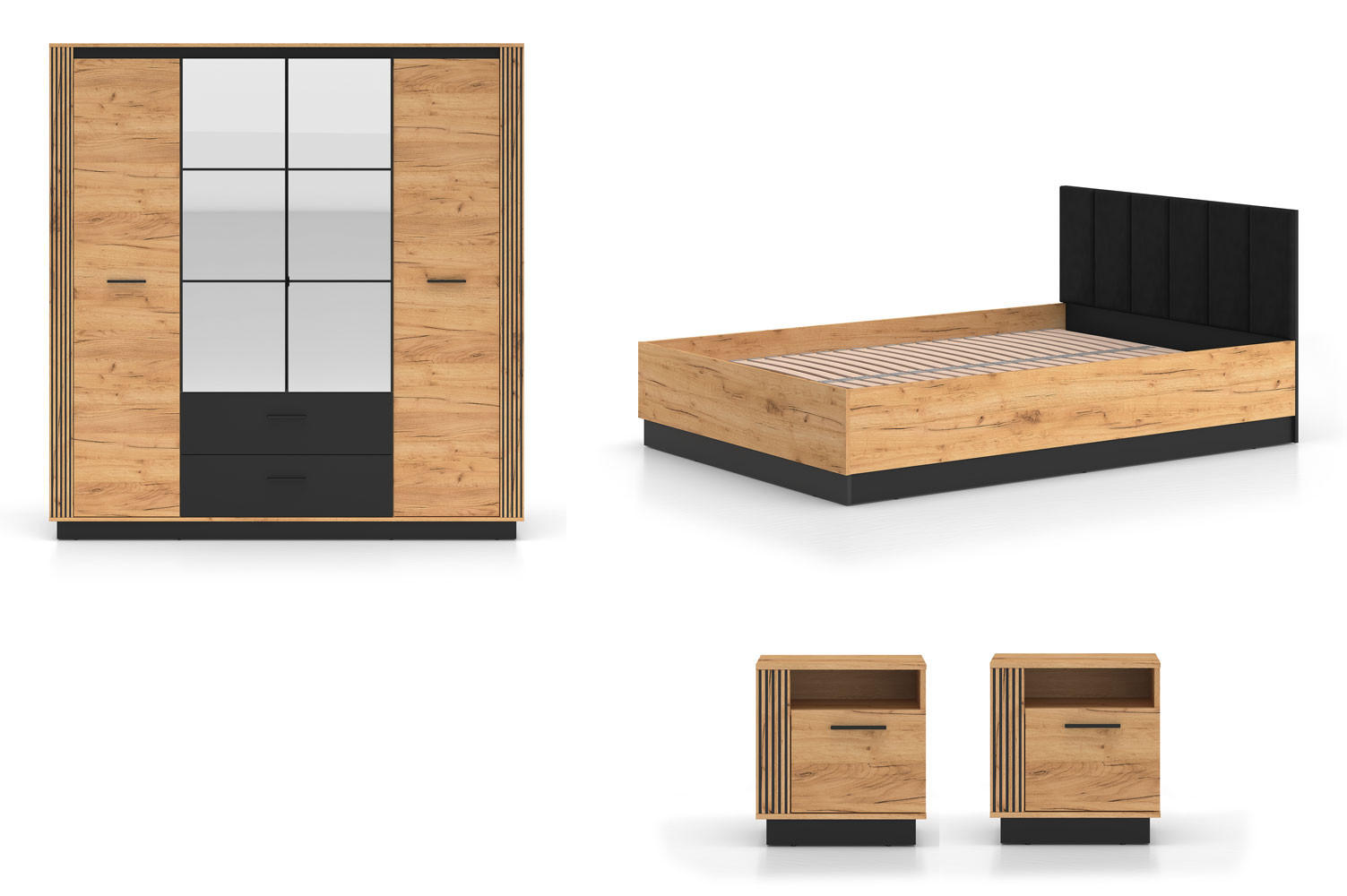 Feldmann-Wohnen Schlafzimmer-Set Braun, Schwarz 140x200 cm