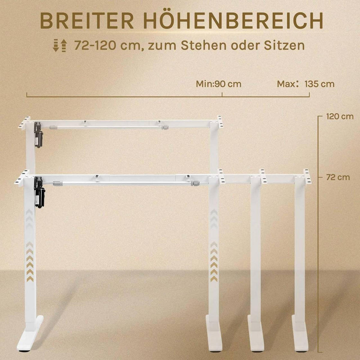 TISCHGESTELL elektrisch, verstellbar, Weiß - Weiß, Metall (55.5/90/72cm) - Woltu
