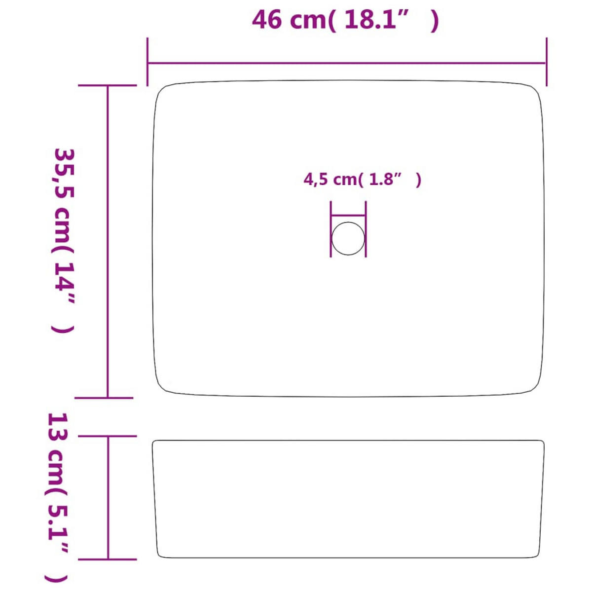 AUFSATZWASCHBECKEN Grau Blau Rechteckig 46/35,5/13Cm Keramik - Grau, Keramik (35.5/13/46cm) - vidaXL