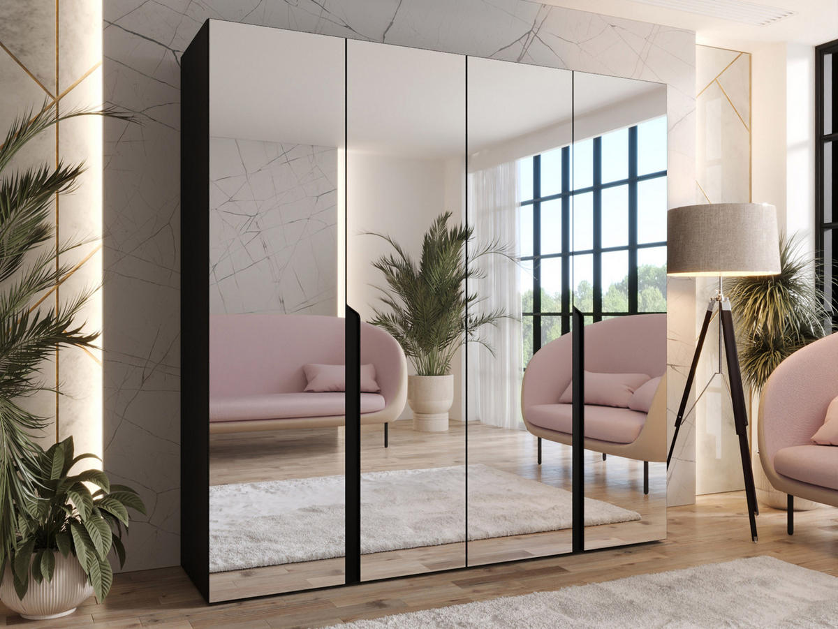 DREHTÜRENSCHRANK Mila III 200 - Schwarz, Holzwerkstoff/Kunststoff (200/202/52cm) - MIRJAN24