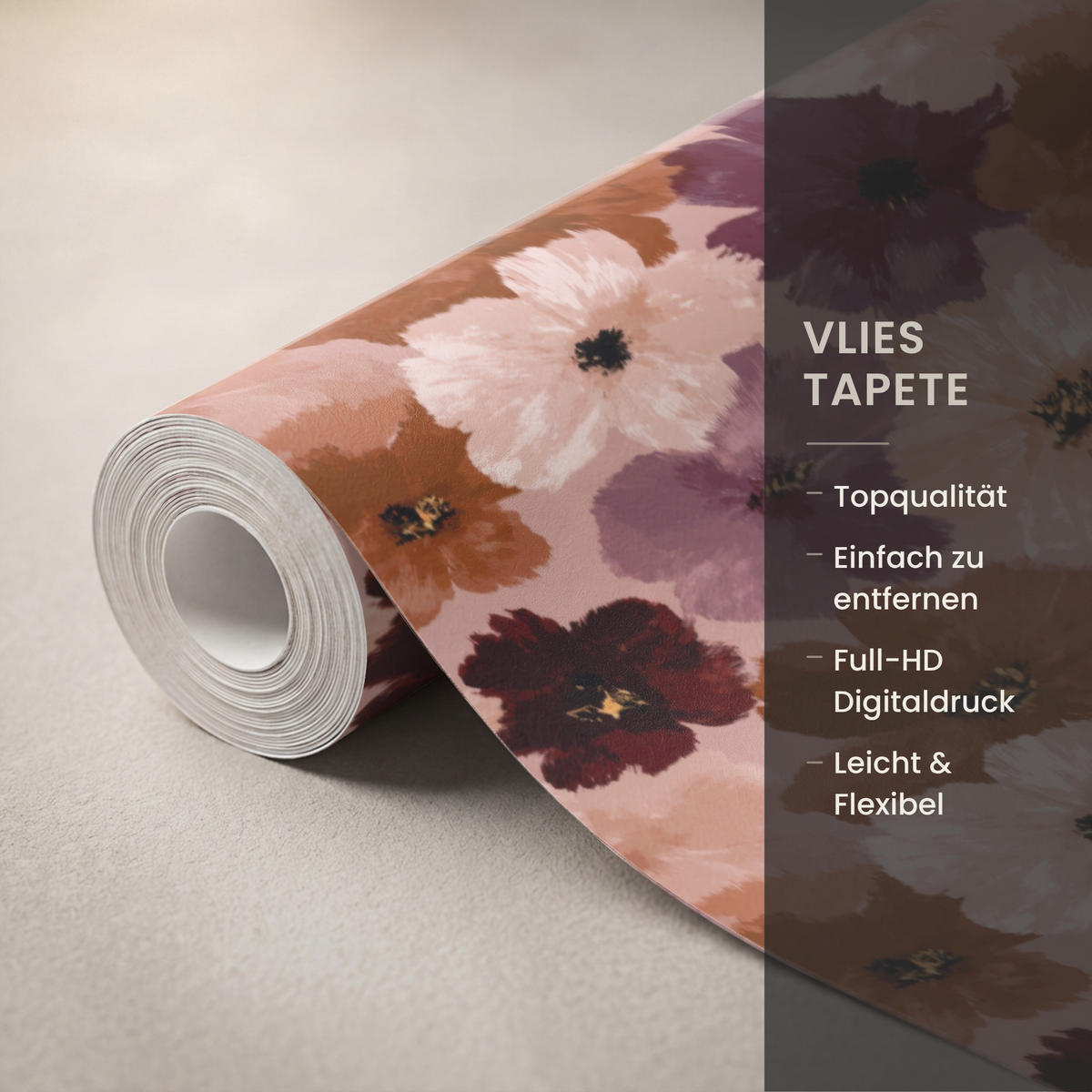 TAPETE - Blumen - Abstrakt - Erdtöne - 120x280 cm - Multicolor, Papier (120/280cm) - OnlyWow