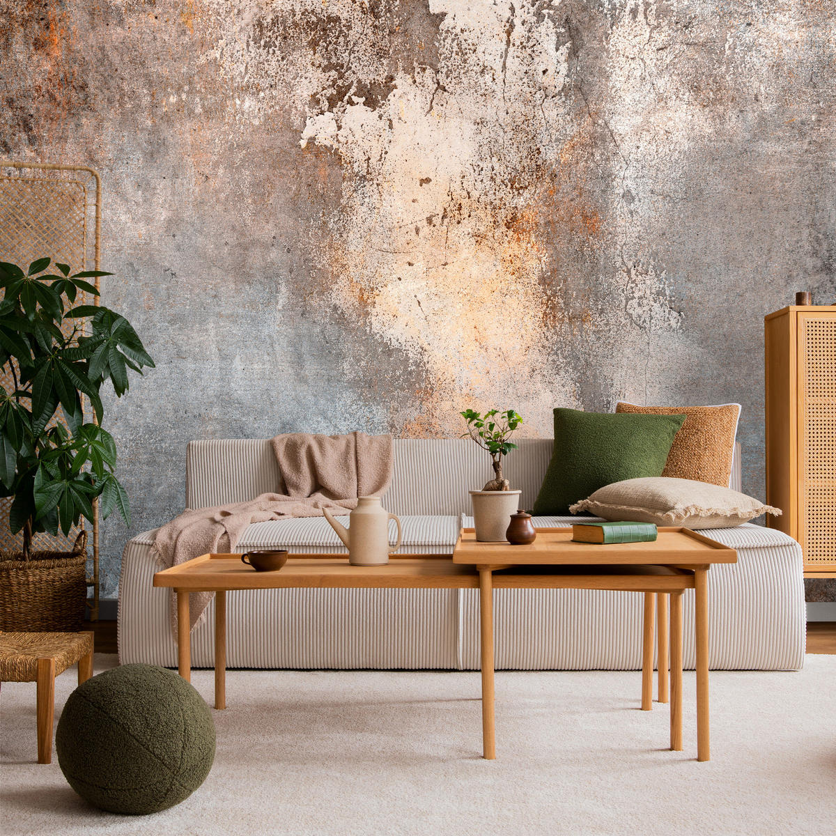 FOTOTAPETE für Wohnzimmer Beton Abstraktion 350x256 - Beige/Orange, Papier (350/256cm) - Muralo