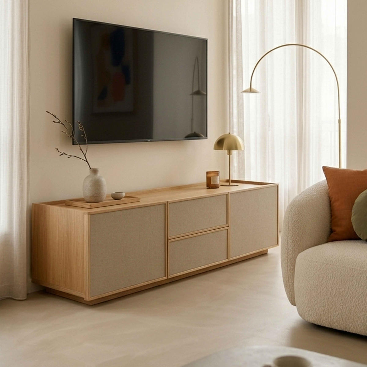 TV-MÖBEL, helle Holzoptik - Beige, Holz (150/40/40cm) - Oviala