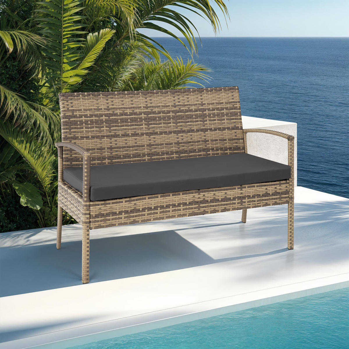 RATTAN SITZGRUPPE Sparta,schlanke Gestelle,natur - Naturfarben, Kunststoff - tectake