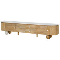 TV-BOARD Mango 240x40x50 natur lackiert / Marmor weiß FLORENZ #103 - Naturfarben, Holz (240/50/40cm) - Massivmoebel24