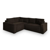 ECKSOFA ERONIS L-S Braun Velours-Stoff mit Schlaffunktion - Braun, Holz (265/194cm) - MASSENO