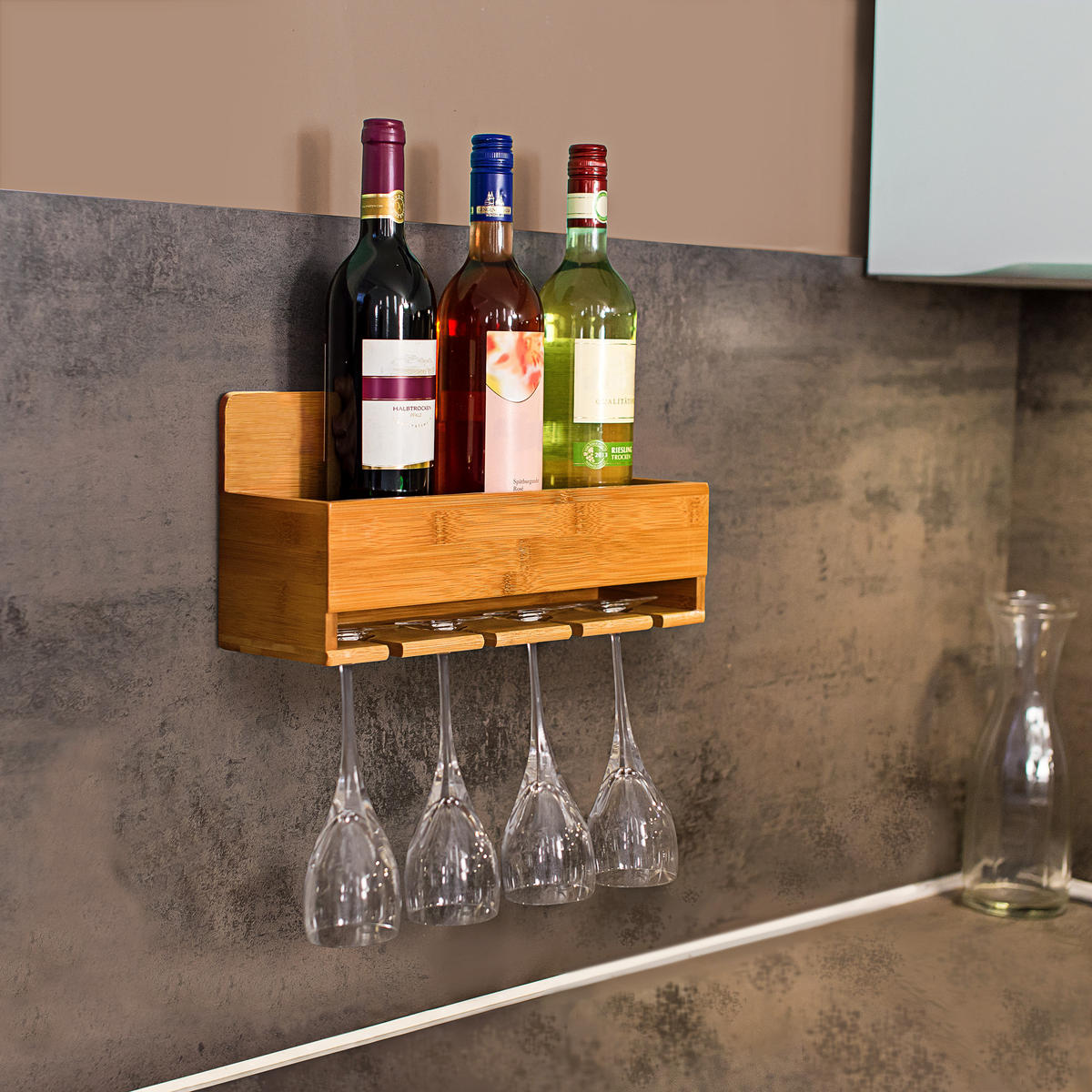 WEINREGAL - Hellbraun, Holz (11.5/17/36cm) - Relaxdays