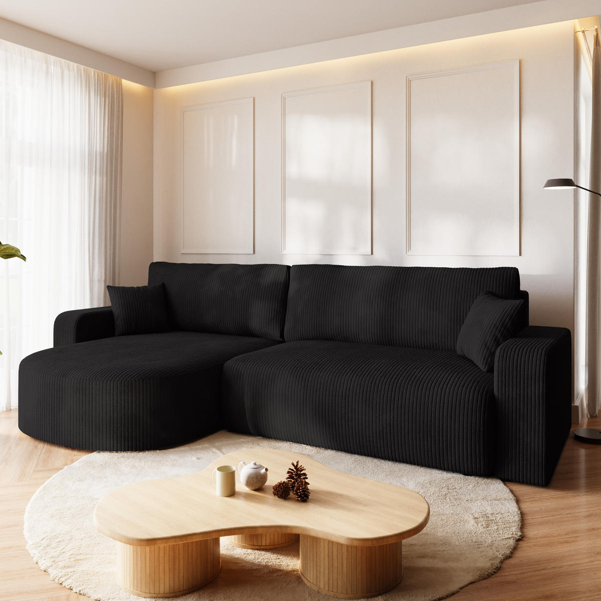 ECKSOFA Bisk mit Schlaffunktion Schwarz Cordstoff - Schwarz, Textil (275/170cm) - Bromarkt