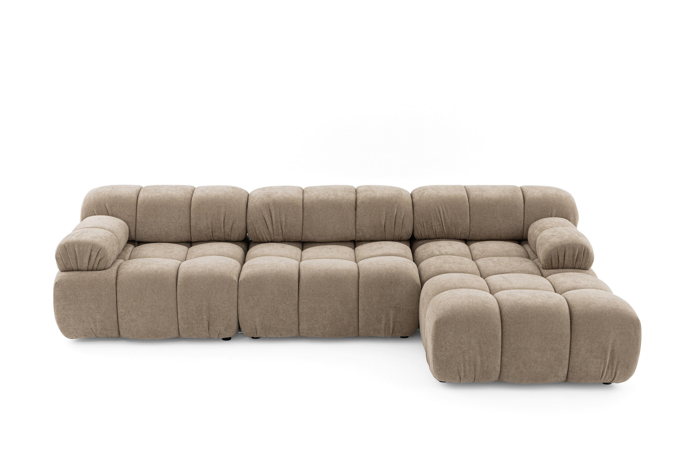 MODULARES Ecksofa MOMENTUM L, Rechts, Breite 282 cm, strukturierter Stoff, Beige - Chromfarben/Beige, Holz/Textil (155/282cm) - Muffo