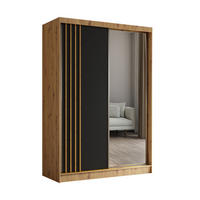 ŠATNÍ SKŘÍŇ S POSUVNÝMI DVEŘMI NELVIA, 150/216/61 cm 2dveřová se zrcadlem, dub Artisan - černá/dub artisan, kompozitní dřevo (150/216/61cm) - MASSENO