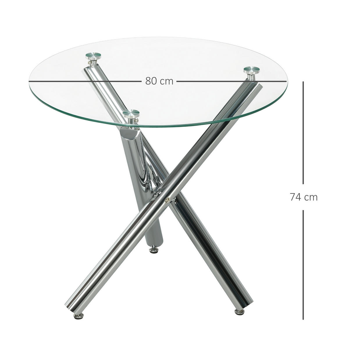 ESSTISCH, Glas, Stahl, Transparent - Transparent, Glas (80/80/74cm) - HOMCOM