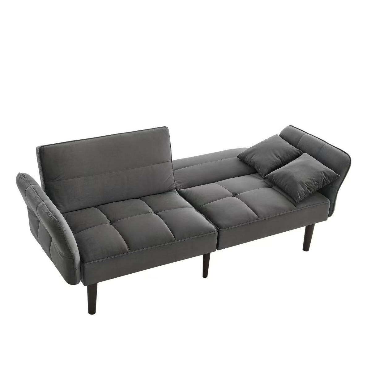 SCHLAFSOFA 176/78/76 cm Antikes Antikgrau Samt mit klappbaren Armlehnen - Graphitfarben, Textil (176/76/78cm) - Oxeza
