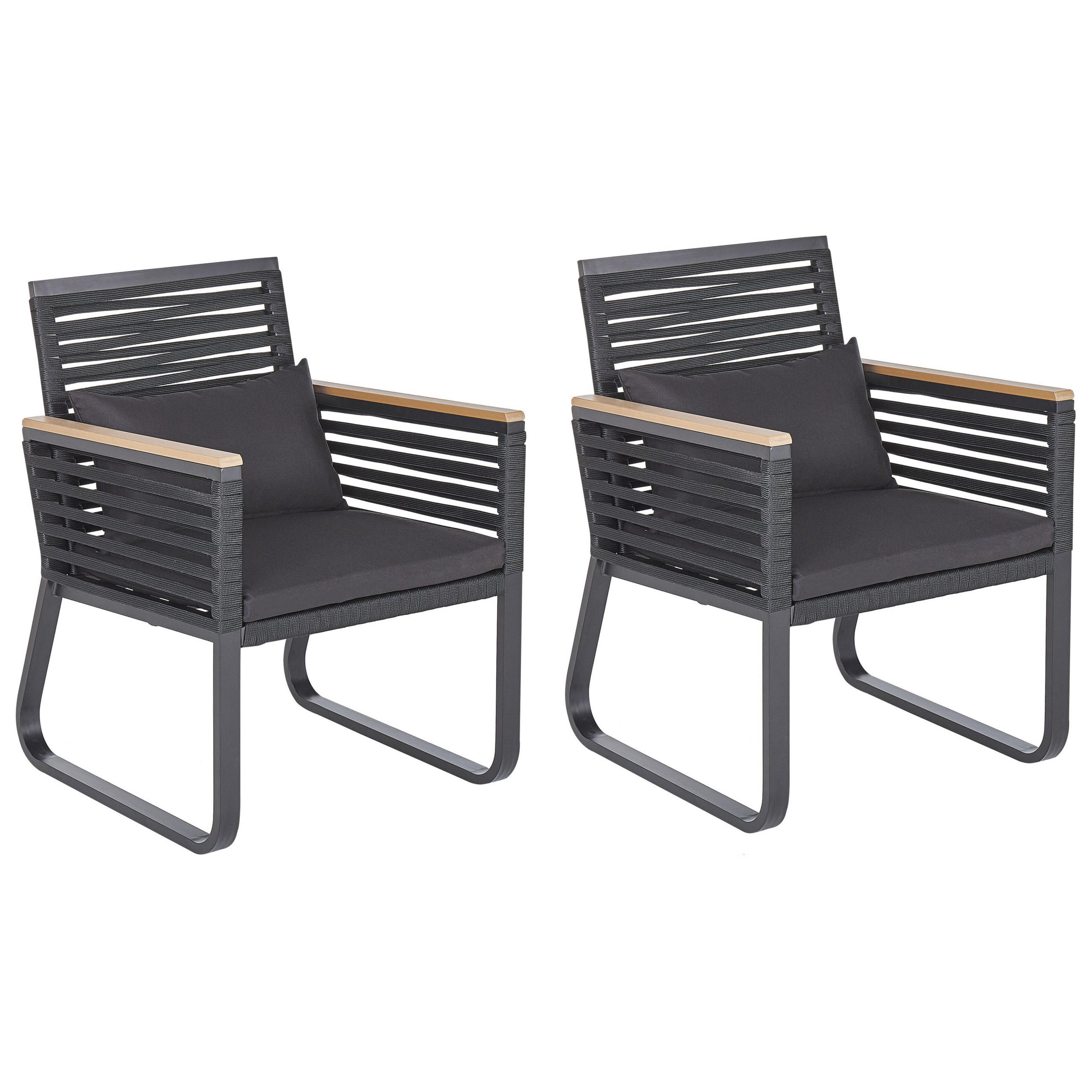 GARTENSTUHL 2er-Set Aluminium schwarz Canetto - Schwarz, Metall (60/83/65cm) - Beliani