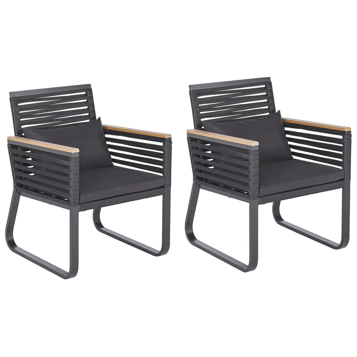 GARTENSTUHL 2er-Set Aluminium schwarz Canetto - Schwarz, Metall (60/83/65cm) - Beliani
