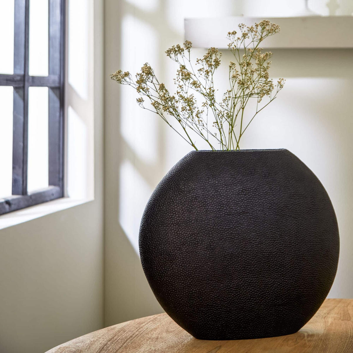 VASE Rayskin Schwarz 49.5/20/45 cm - Schwarz, Kunststoff (45cm) - Light & Living