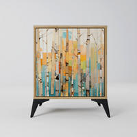 SIDEBOARD BIRCH KALEIDOSCOPE, Eichefarben, 57,5x42x70,5 cm, Schwarze Metall-Sternfüße - Eichefarben/Multicolor, Holzwerkstoff/Metall (57.5/70.5/42cm) - SpaceRebels