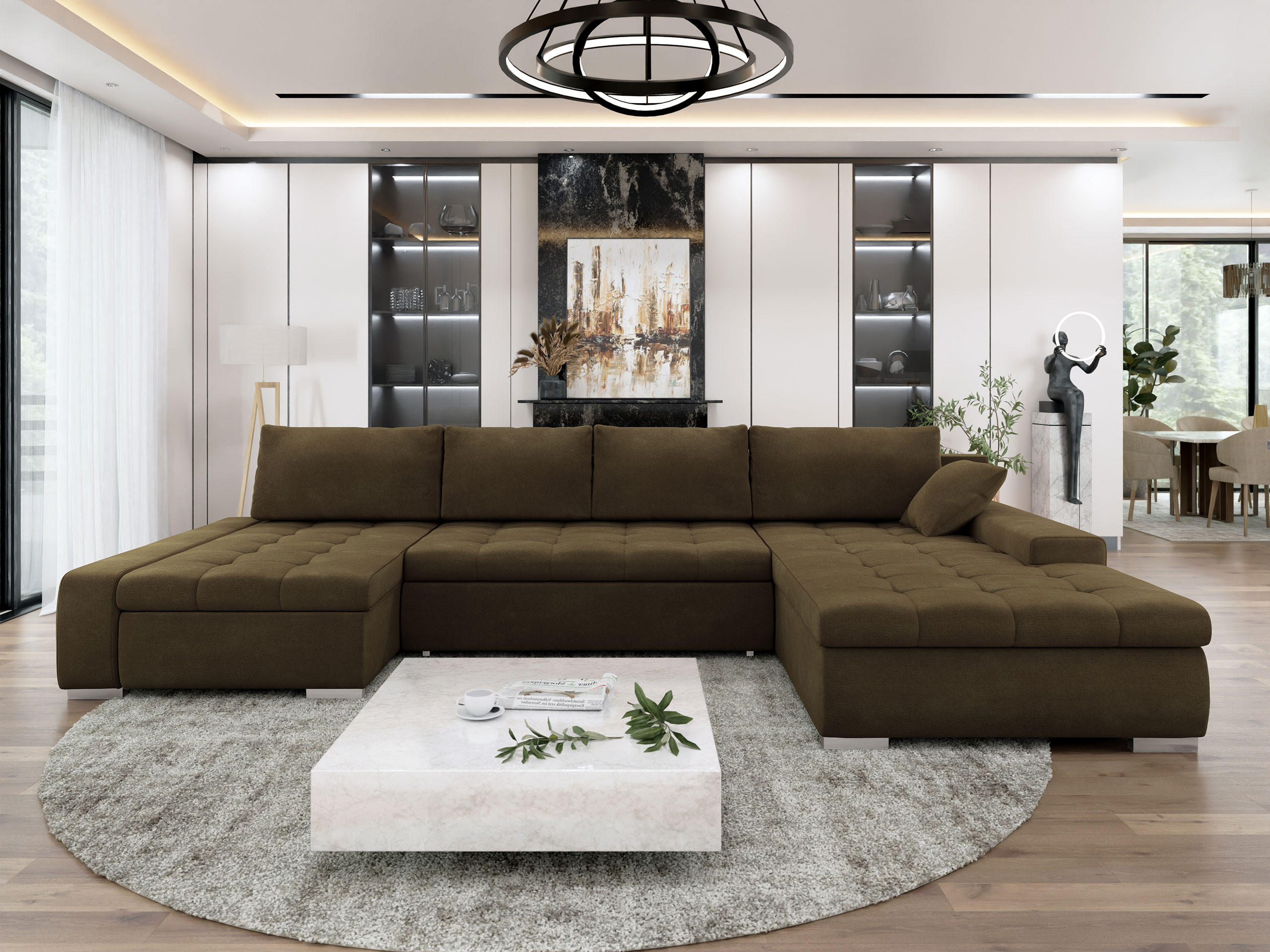 Thumbnail - Mirjan24 Wohnlandschaft, Dunkelbraun, Textil, 7-Sitzer, Rechteckig, 394x80x213 cm, Wohnzimmer, Sofas & Couches, Wohnland...