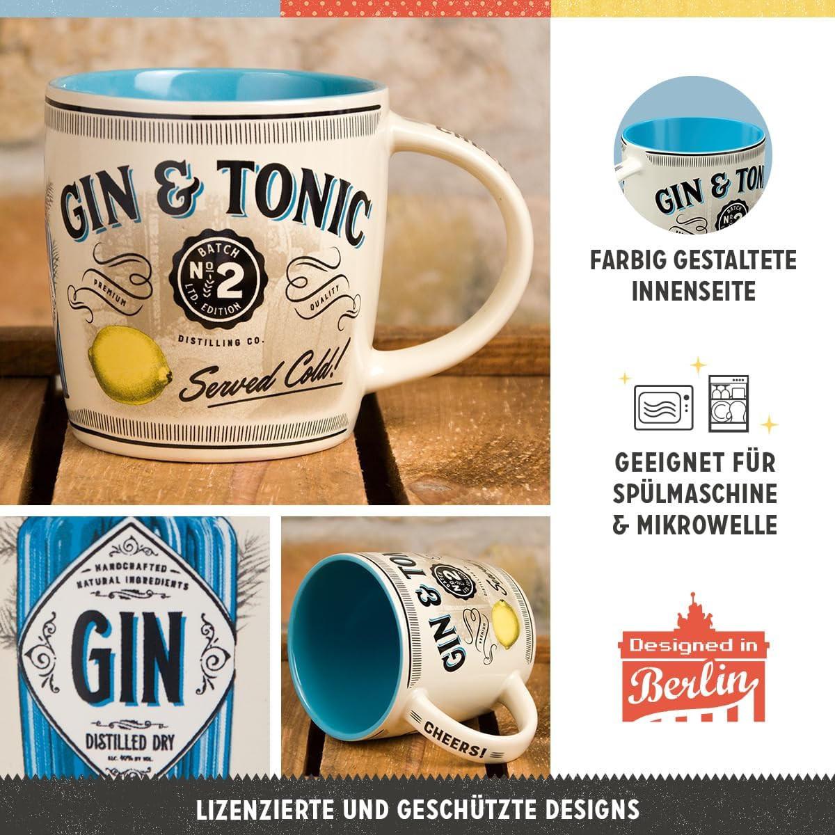 KAFFEETASSE 330 ml Gin & Tonic Served Cold - Multicolor, Keramik (0.33L) - Nostalgic-Art