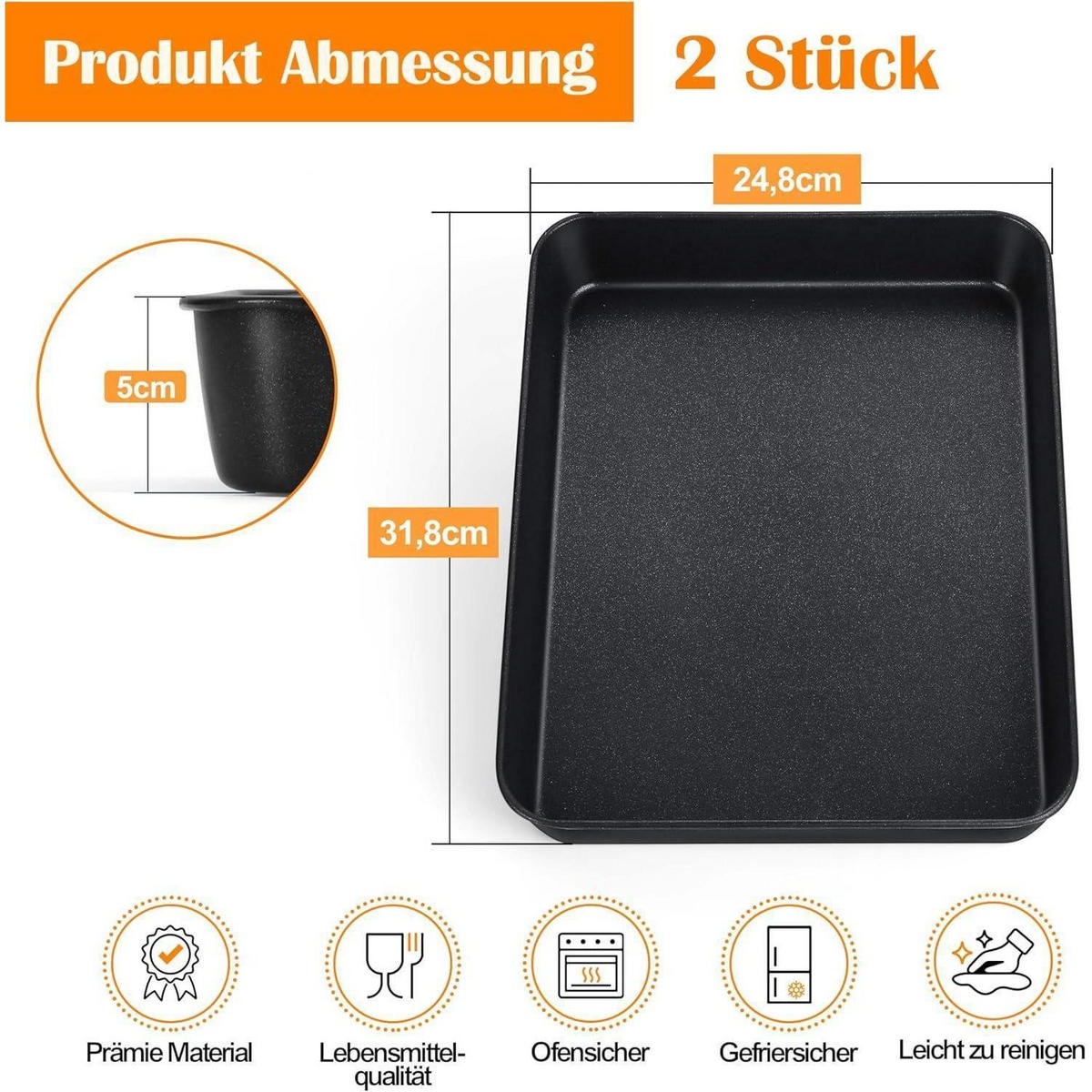 BACKBLECH 2er Set 31,8 x 24,8 x 5 cm - Schwarz, Metall (24.8/5/5cm)