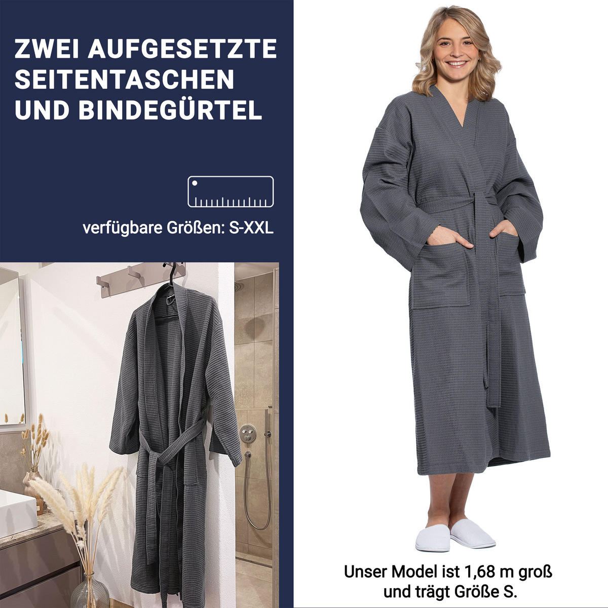 BADEMANTEL, S, 100% Baumwolle, Grau - Anthrazit, Textil (Scm) - Zollner