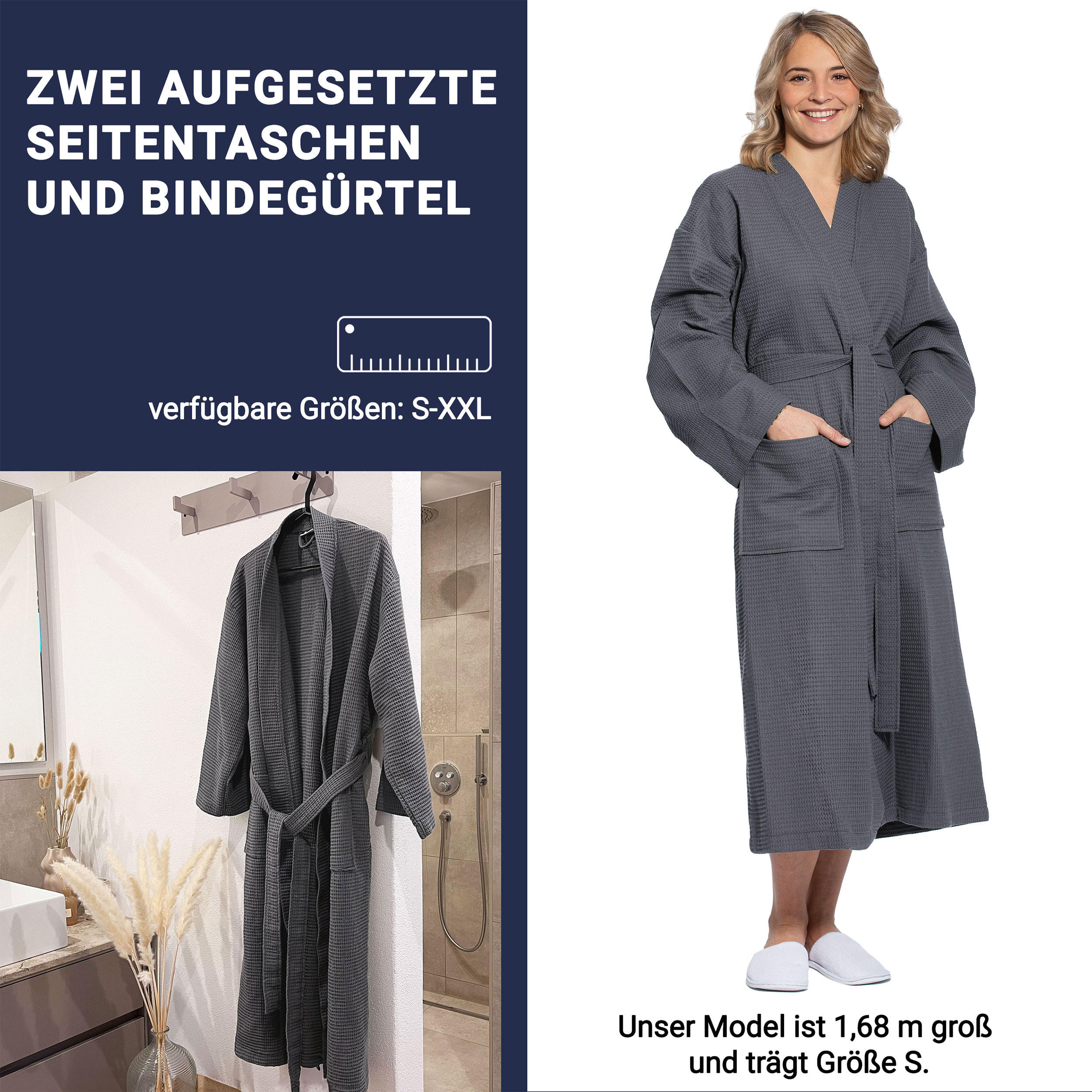 Thumbnail - Zollner Bademantel,, Anthrazit, Textil, Gr. XL cm, unisex, Oeko-Tex® Standard 100, Badtextilien, Bademäntel