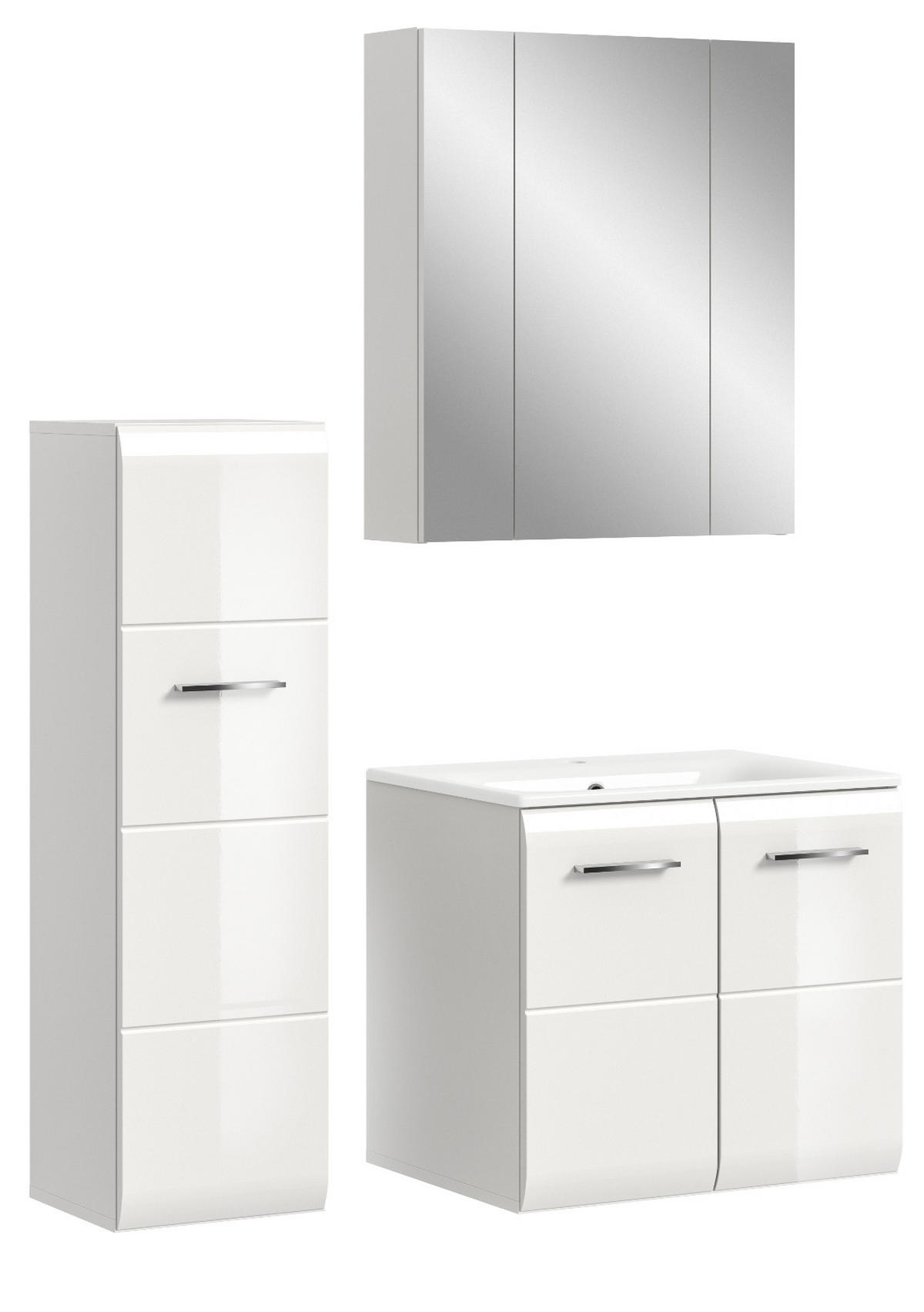 BADMÖBEL SET 3-teilig weiß Hochglanz 105 cm, Badkombination inklusive Waschbecken - Weiß Hochglanz/Silberfarben, Holzwerkstoff/Kunststoff (105/185/46cm) - Inn.Furn